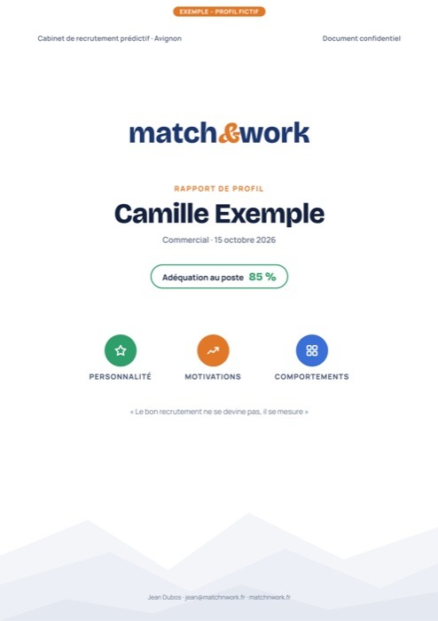 Couverture d'un exemple de rapport du Test Match&Work (profil fictif)